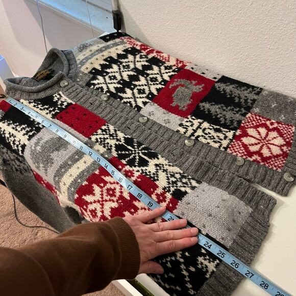 Vintage 1992 Eddie Bauer 100% Wool Knit Rabbit Cardigan Sweater Size Large - Picture 9 of 12